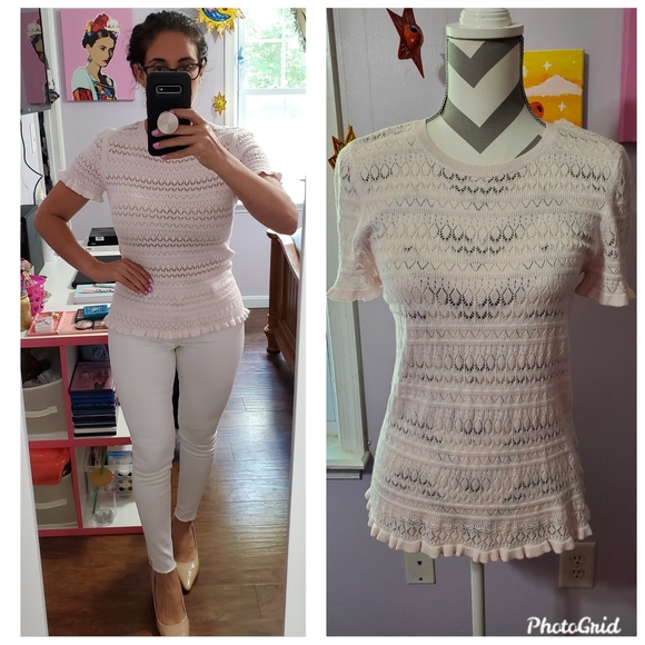 LC Lauren Conrad Sweaters - NWT LC Lauren Conrad Blush Crochet Sweater Tee